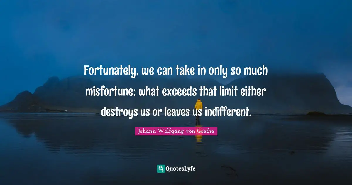 Fortunately, we can take in only so much misfortune; what exceeds that limit either destroys us or leaves us indifferent.