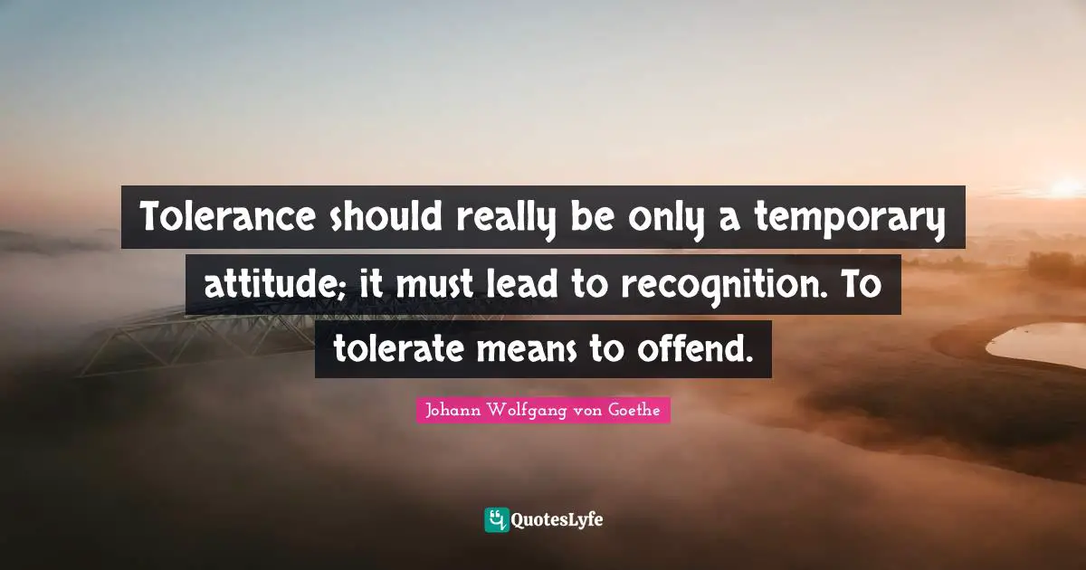 Tolerance should really be only a temporary attitude; it must lead to recognition. To tolerate means to offend.