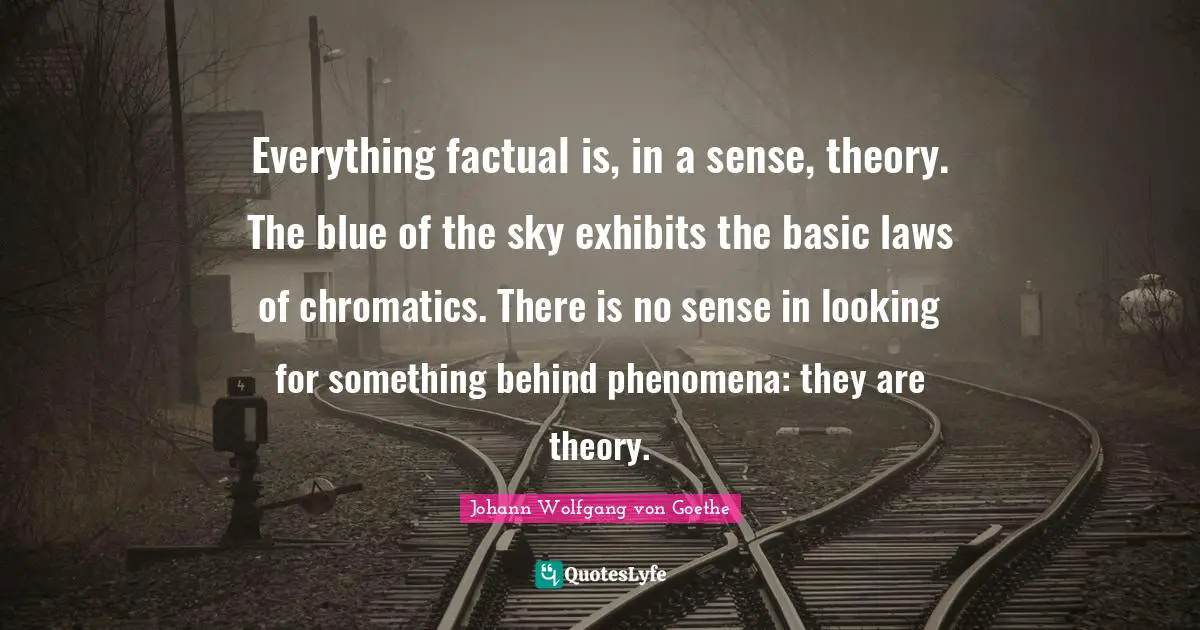 Everything factual is, in a sense, theory. The blue of the sky exhibits the basic laws of chromatics. There is no sense in looking for something behind phenomena: they are theory.