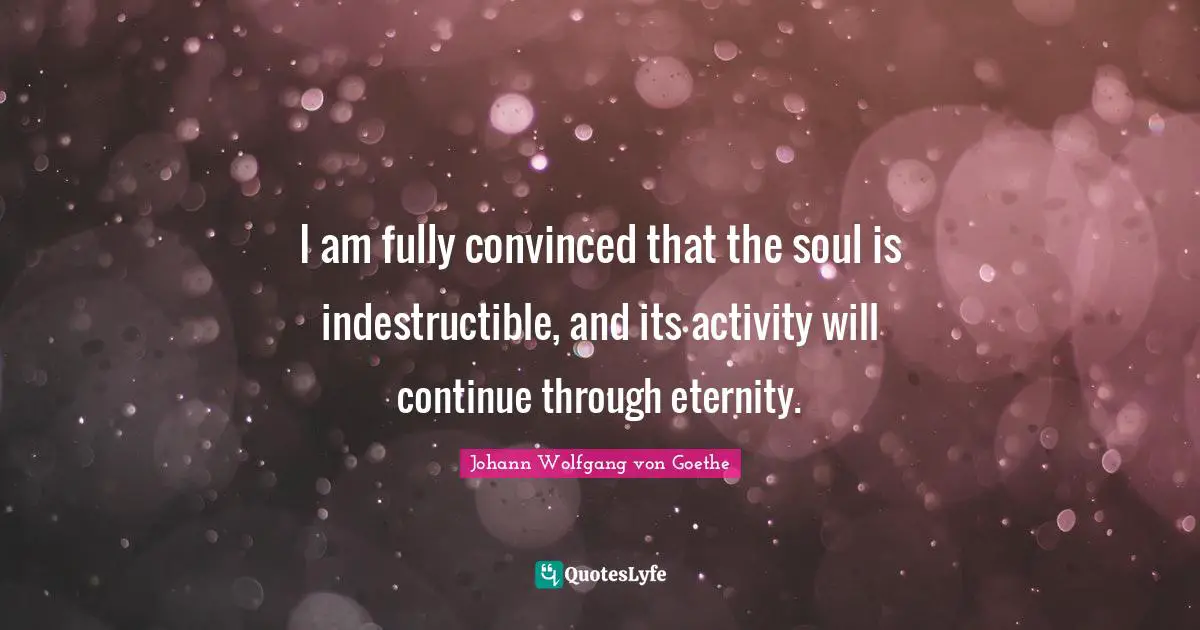 I am fully convinced that the soul is indestructible, and its activity will continue through eternity.