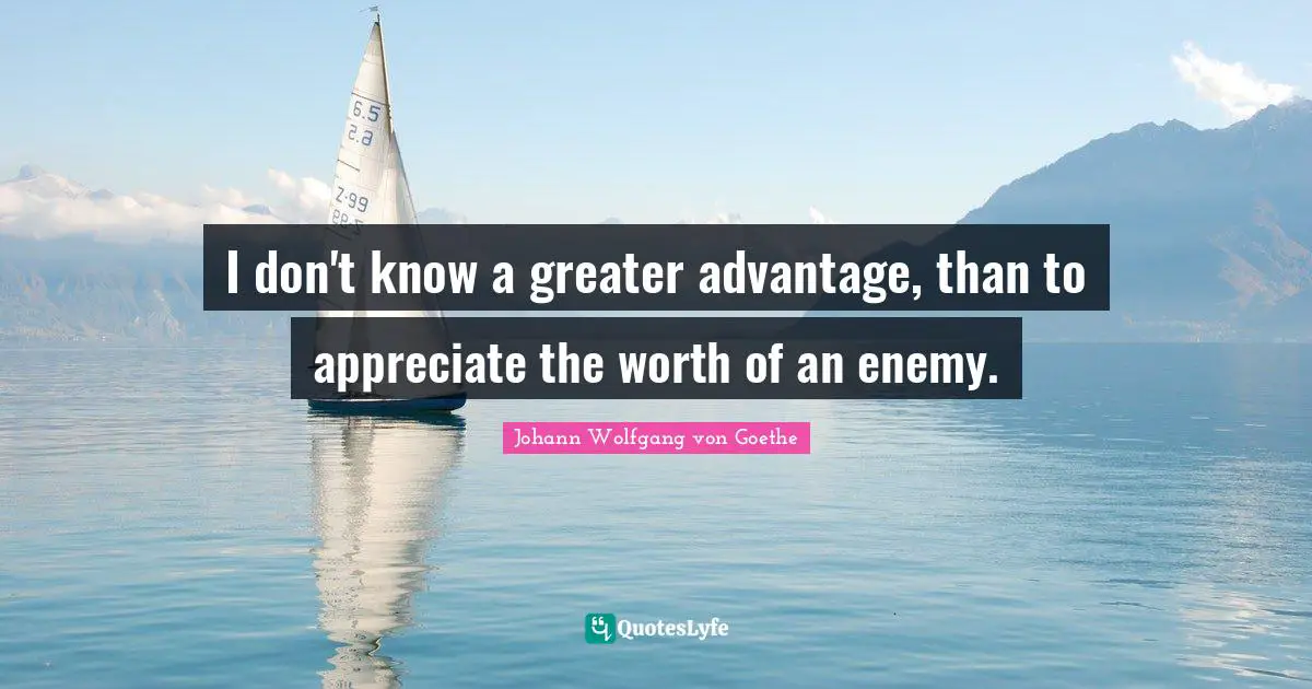 I don't know a greater advantage, than to appreciate the worth of an enemy.