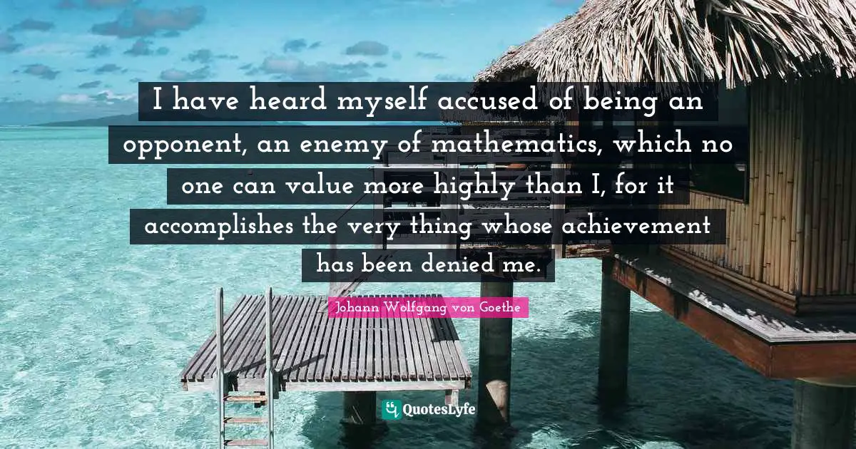 I have heard myself accused of being an opponent, an enemy of mathematics, which no one can value more highly than I, for it accomplishes the very thing whose achievement has been denied me.
