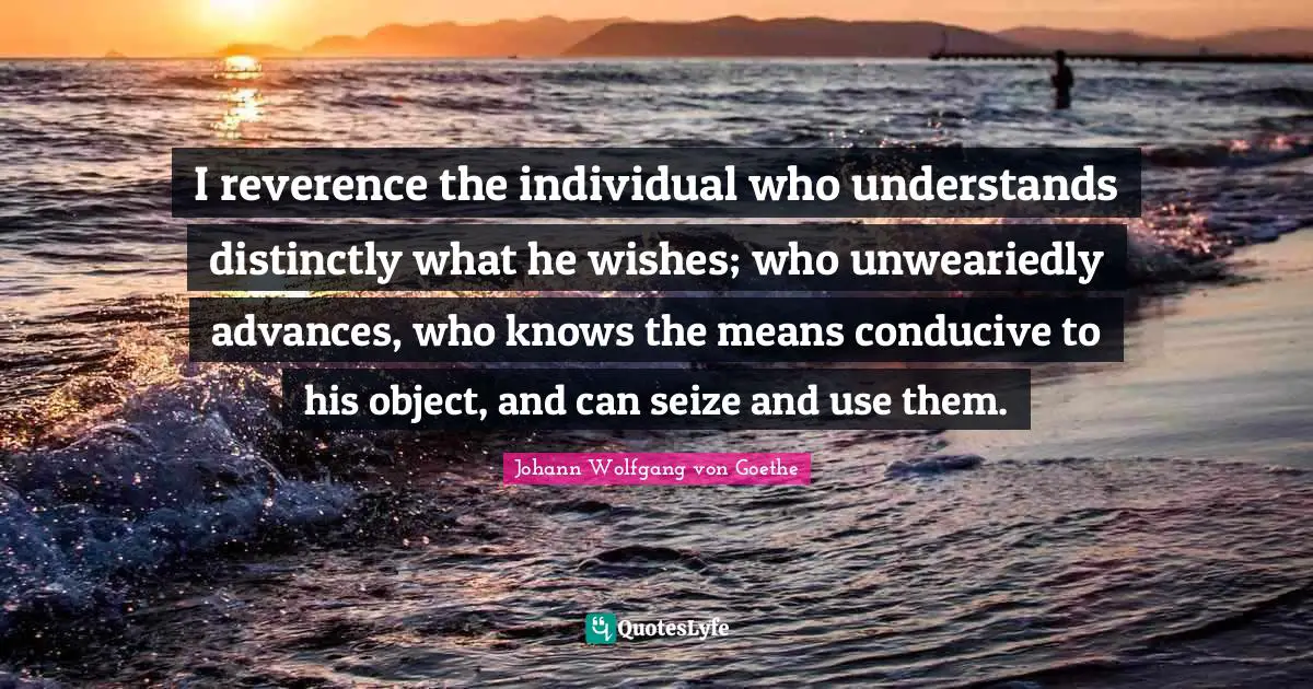 I reverence the individual who understands distinctly what he wishes; who unweariedly advances, who knows the means conducive to his object, and can seize and use them.