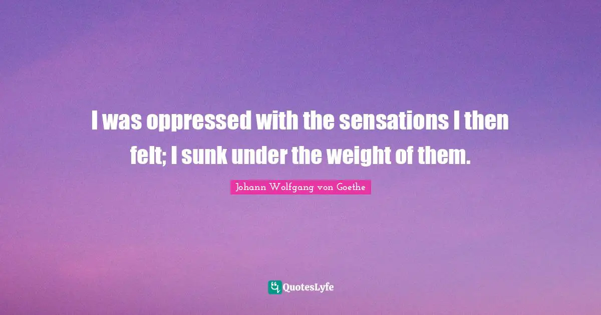 I was oppressed with the sensations I then felt; I sunk under the weight of them.