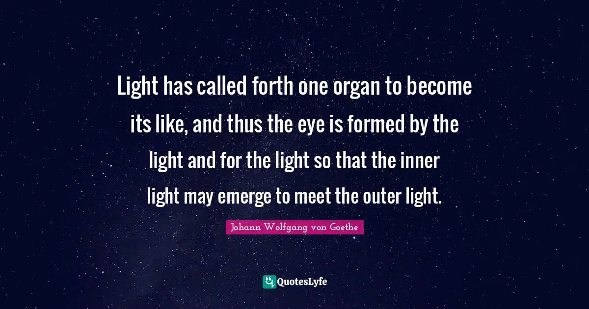 Light has called forth one organ to become its like, and thus the eye is formed by the light and for the light so that the inner light may emerge to meet the outer light.