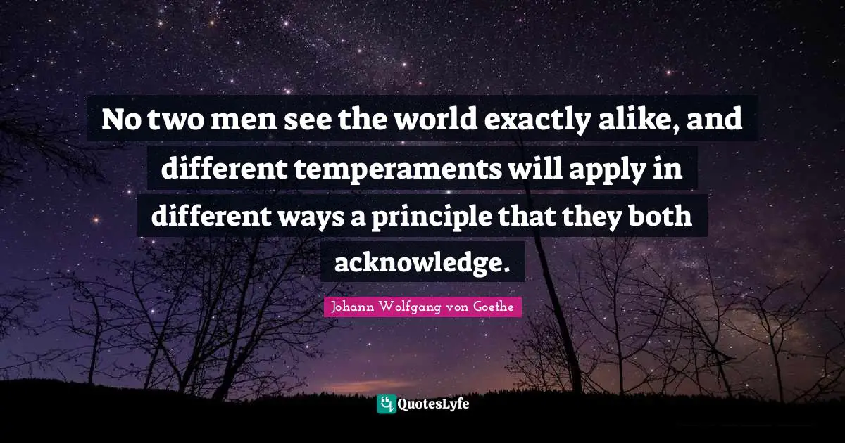 No two men see the world exactly alike, and different temperaments will apply in different ways a principle that they both acknowledge.