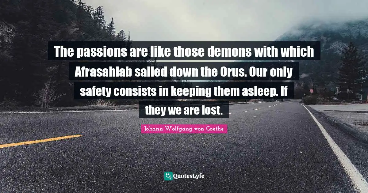 The passions are like those demons with which Afrasahiab sailed down the Orus. Our only safety consists in keeping them asleep. If they we are lost.