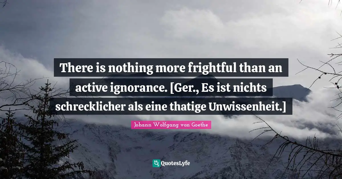There is nothing more frightful than an active ignorance. [Ger., Es ist nichts schrecklicher als eine thatige Unwissenheit.]