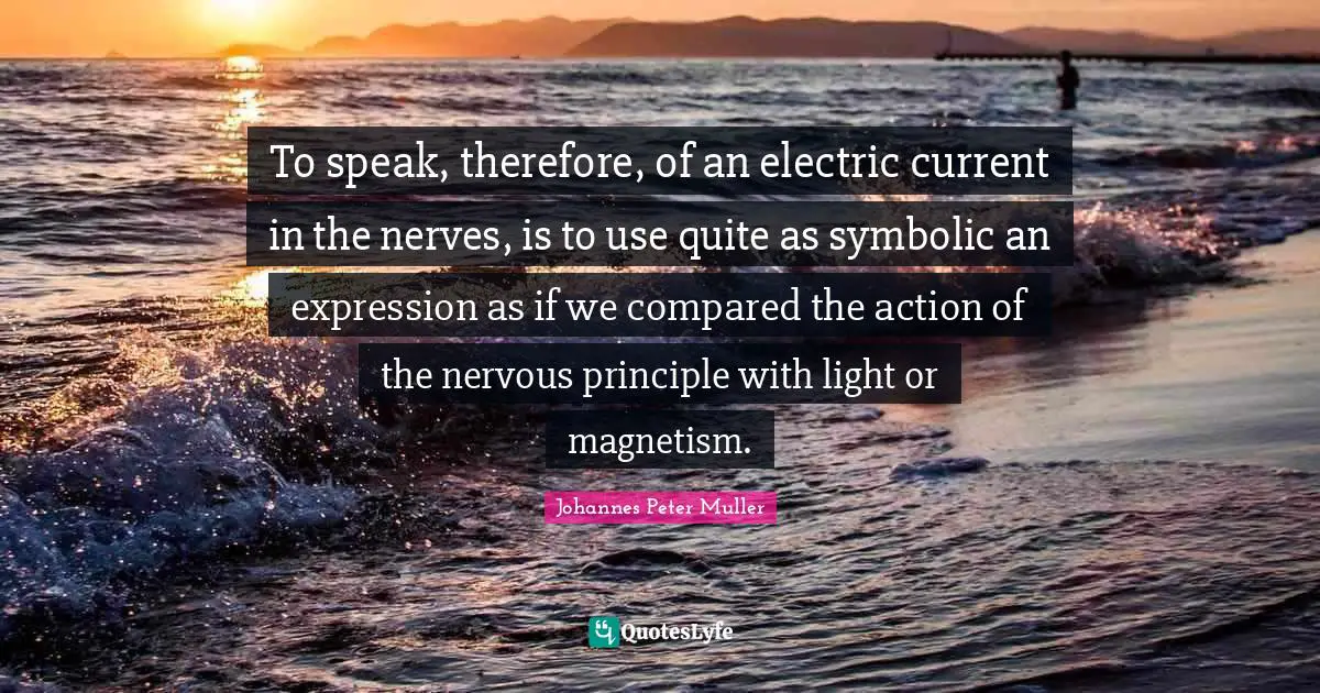To speak, therefore, of an electric current in the nerves, is to use quite as symbolic an expression as if we compared the action of the nervous principle with light or magnetism.