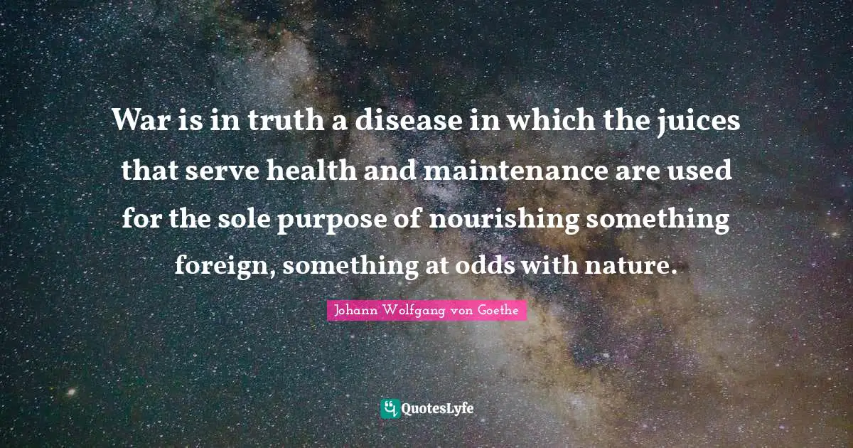 War is in truth a disease in which the juices that serve health and maintenance are used for the sole purpose of nourishing something foreign, something at odds with nature.