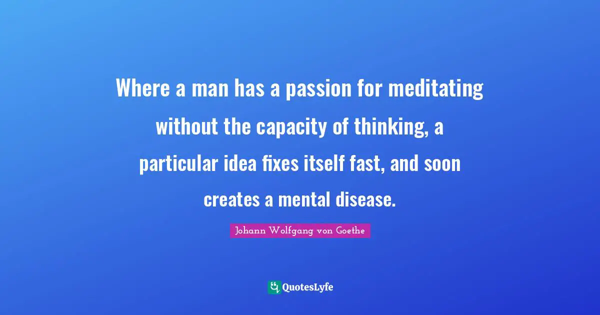 Where a man has a passion for meditating without the capacity of thinking, a particular idea fixes itself fast, and soon creates a mental disease.