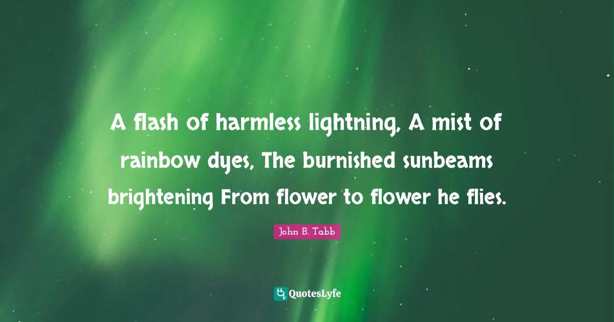 Flower Quotes: "A flash of harmless lightning, A mist of rainbow dyes, The burnished sunbeams brightening From flower to flower he flies."
