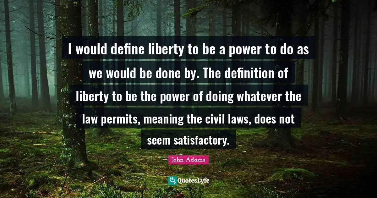 I would define liberty to be a power to do as we would be done by. The definition of liberty to be the power of doing whatever the law permits, meaning the civil laws, does not seem satisfactory.