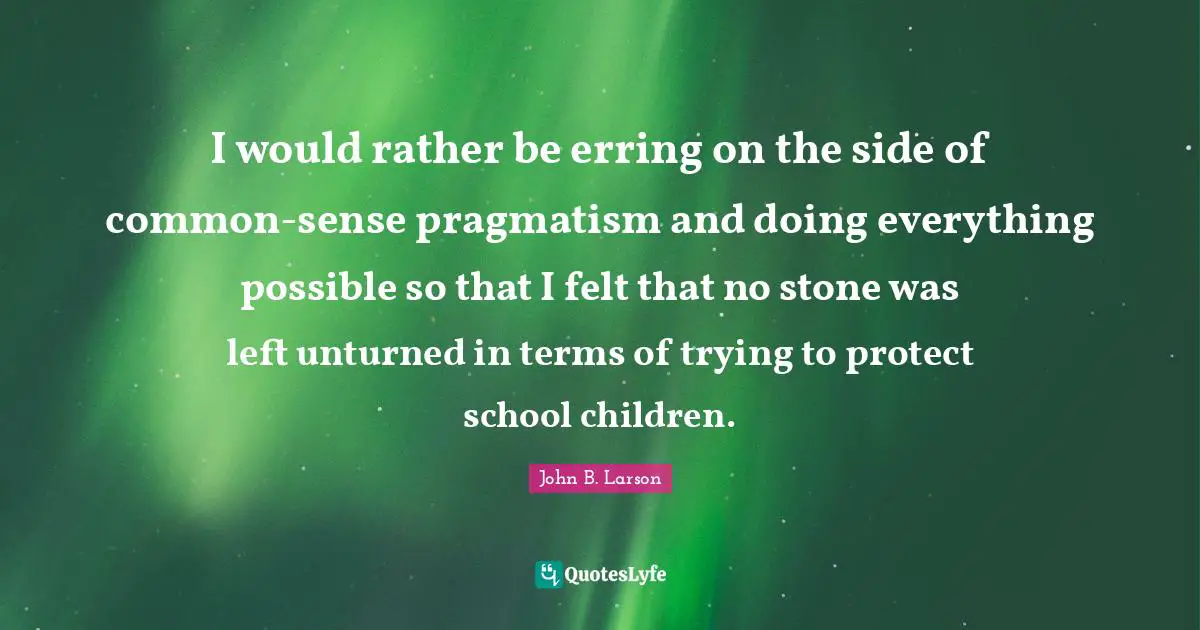 Pragmatism Quotes: "I would rather be erring on the side of common-sense pragmatism and doing everything possible so that I felt that no stone was left unturned in terms of trying to protect school children."