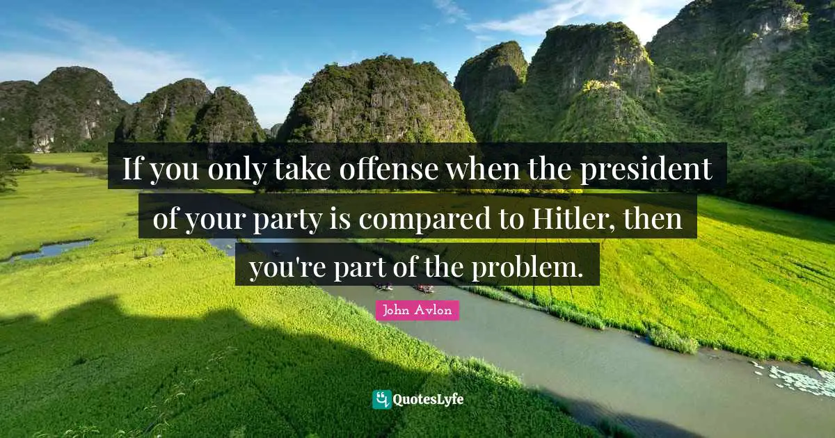 John Avlon Quotes: "If you only take offense when the president of your party is compared to Hitler, then you're part of the problem."