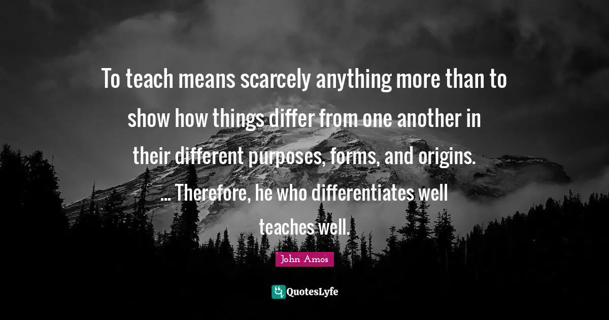To teach means scarcely anything more than to show how things differ from one another in their different purposes, forms, and origins. ... Therefore, he who differentiates well teaches well.