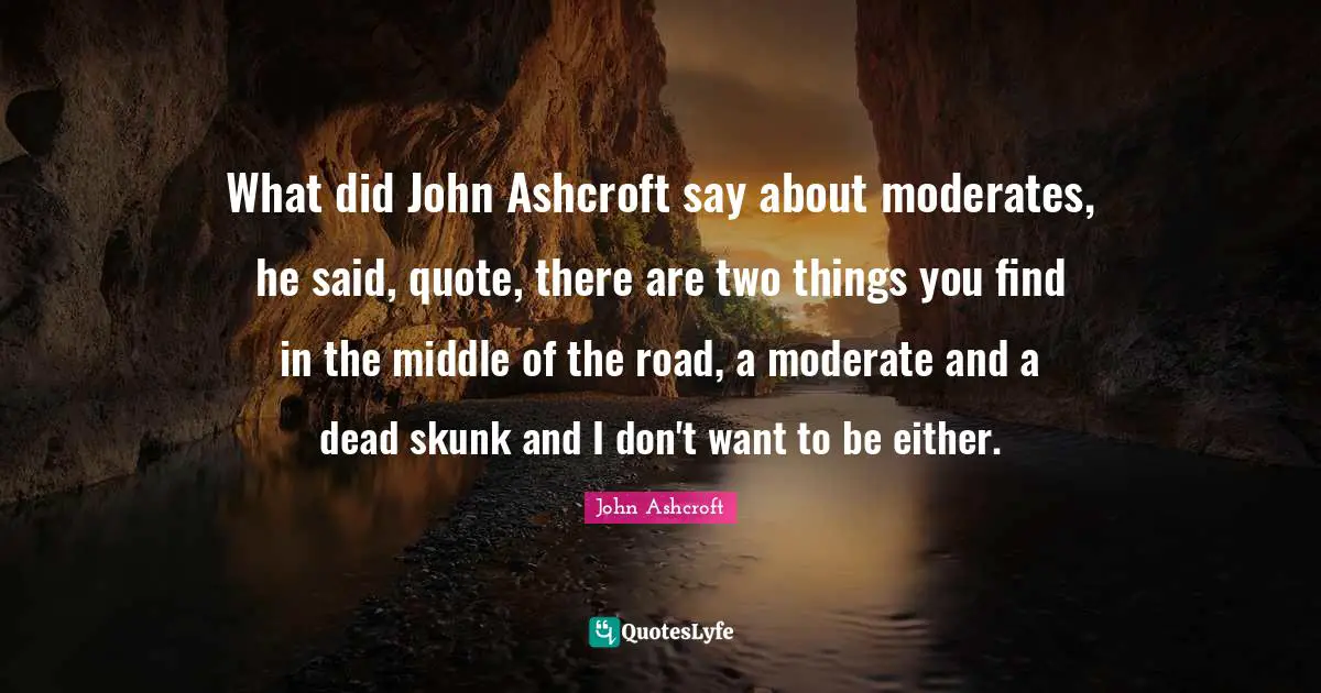 Middle Of The Road Quotes: "What did John Ashcroft say about moderates, he said, quote, there are two things you find in the middle of the road, a moderate and a dead skunk and I don't want to be either."
