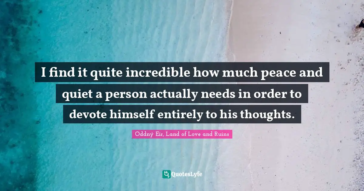 I find it quite incredible how much peace and quiet a person actually needs in order to devote himself entirely to his thoughts.