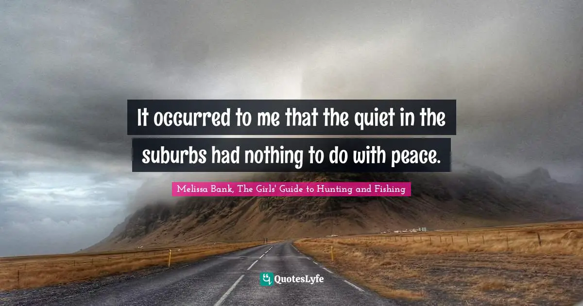 It occurred to me that the quiet in the suburbs had nothing to do with peace.