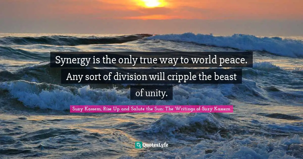 Synergy is the only true way to world peace. Any sort of division will cripple the beast of unity.