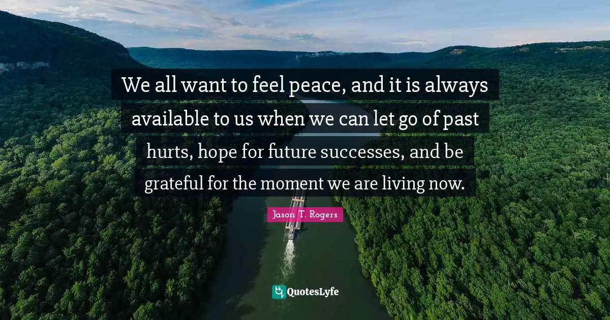 We all want to feel peace, and it is always available to us when we can let go of past hurts, hope for future successes, and be grateful for the moment we are living now.