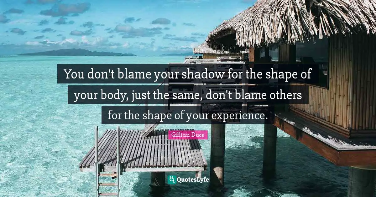 You don't blame your shadow for the shape of your body, just the same, don't blame others for the shape of your experience.