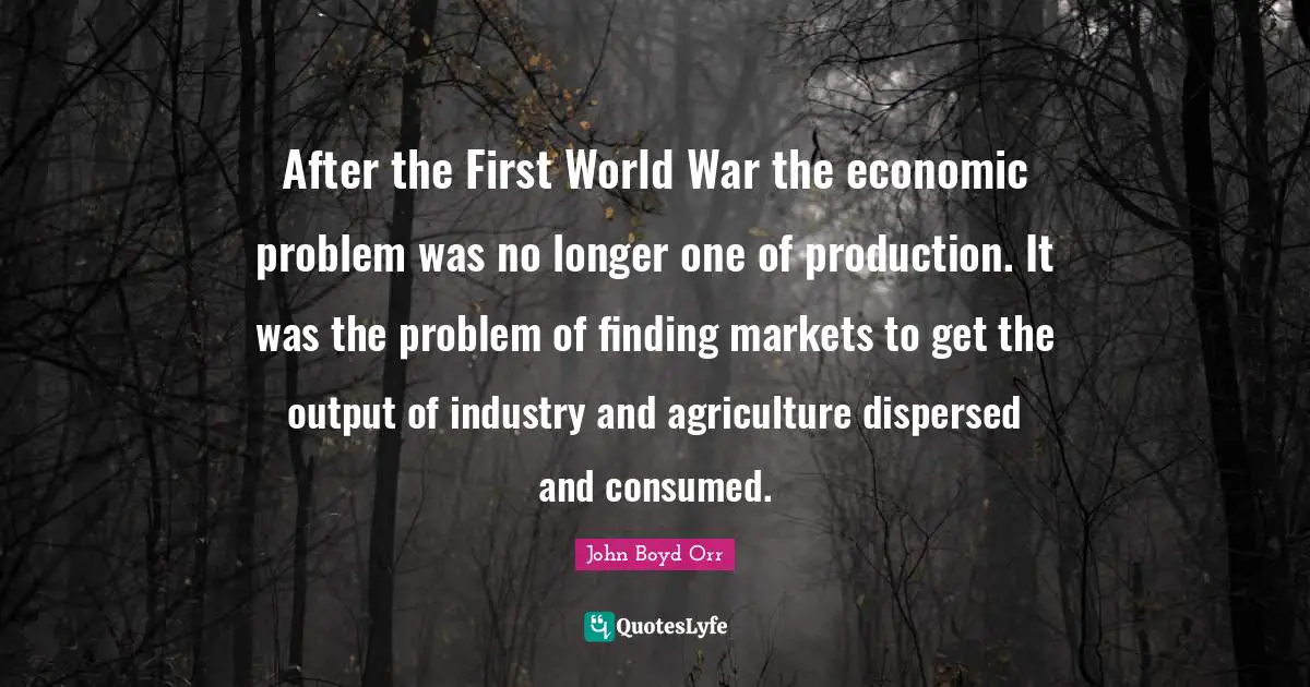 After the First World War the economic problem was no longer one of production. It was the problem of finding markets to get the output of industry and agriculture dispersed and consumed.