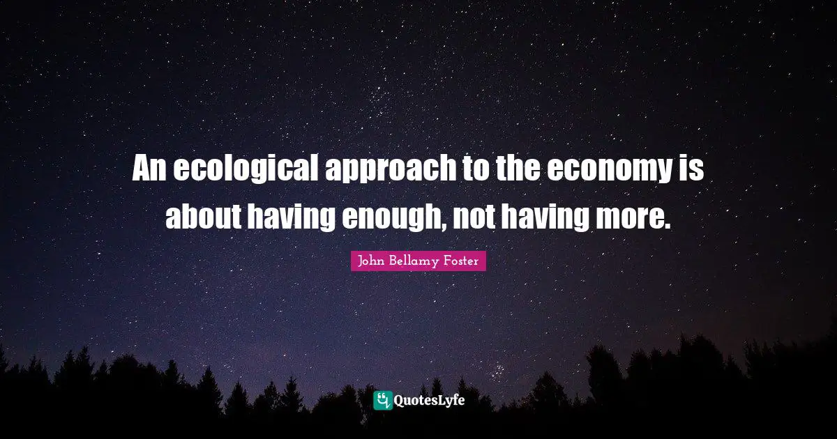 An ecological approach to the economy is about having enough, not having more.