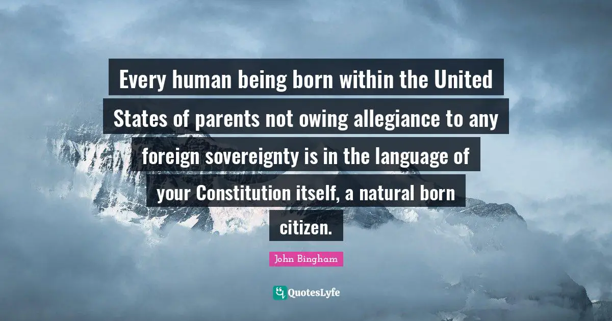Every human being born within the United States of parents not owing allegiance to any foreign sovereignty is in the language of your Constitution itself, a natural born citizen.
