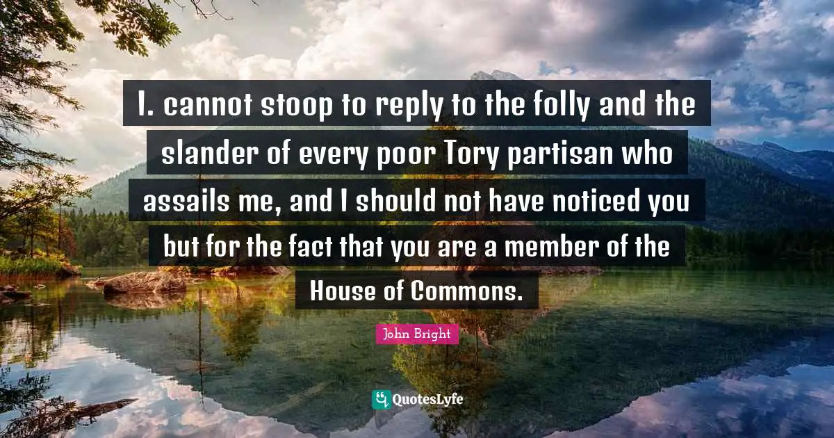 I. cannot stoop to reply to the folly and the slander of every poor Tory partisan who assails me, and I should not have noticed you but for the fact that you are a member of the House of Commons.