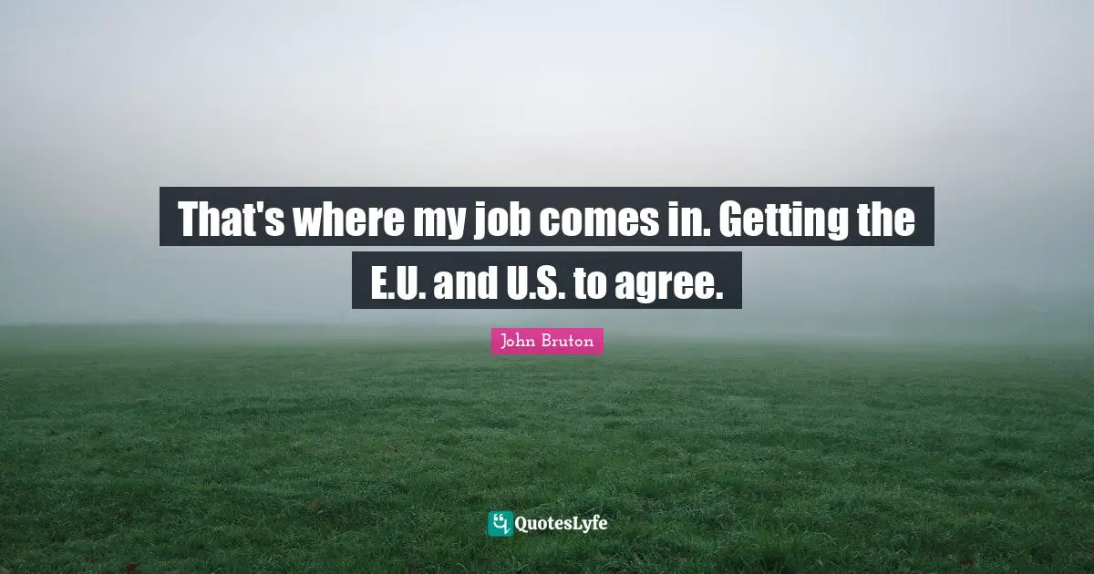 That's where my job comes in. Getting the E.U. and U.S. to agree.