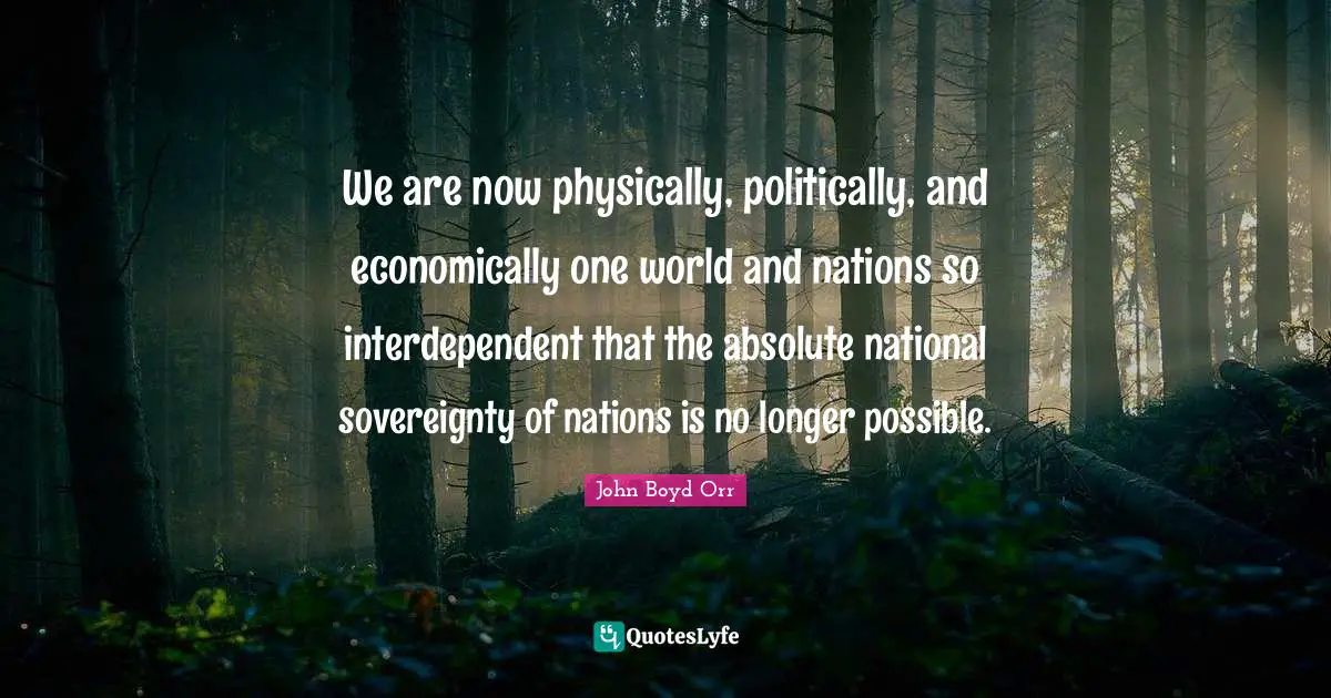 We are now physically, politically, and economically one world and nations so interdependent that the absolute national sovereignty of nations is no longer possible.