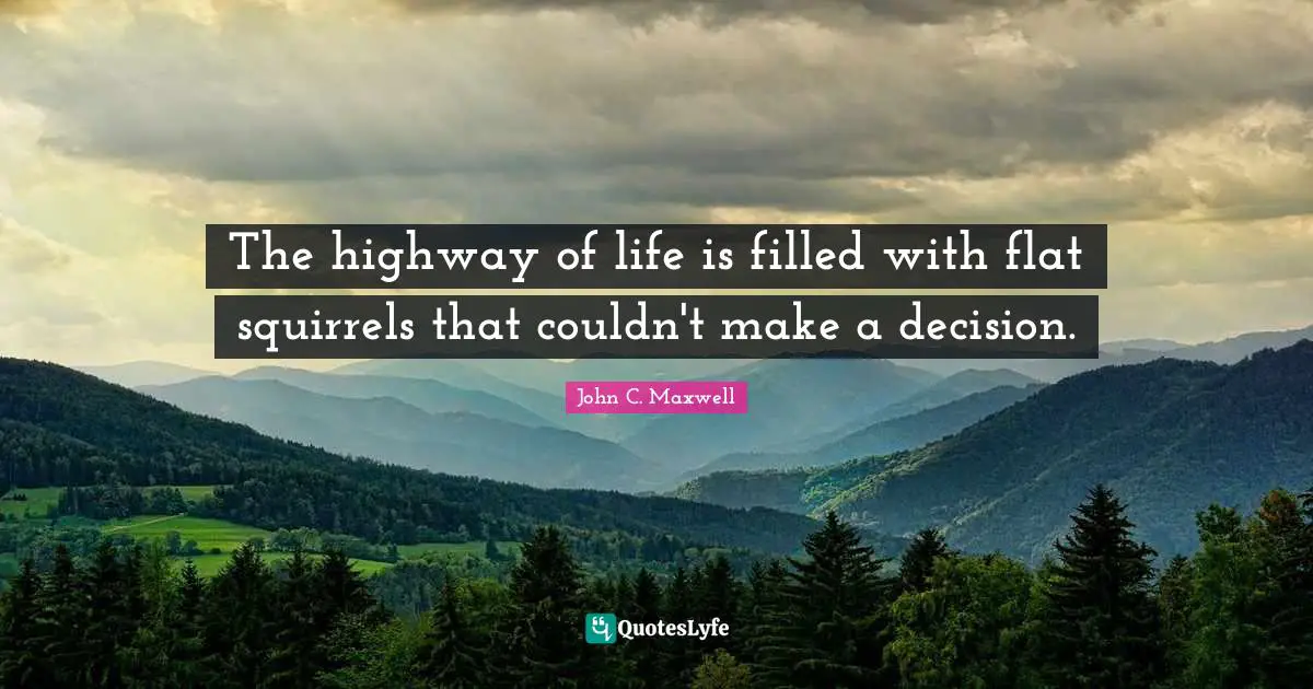 John C. Maxwell Quotes: "The highway of life is filled with flat squirrels that couldn't make a decision."