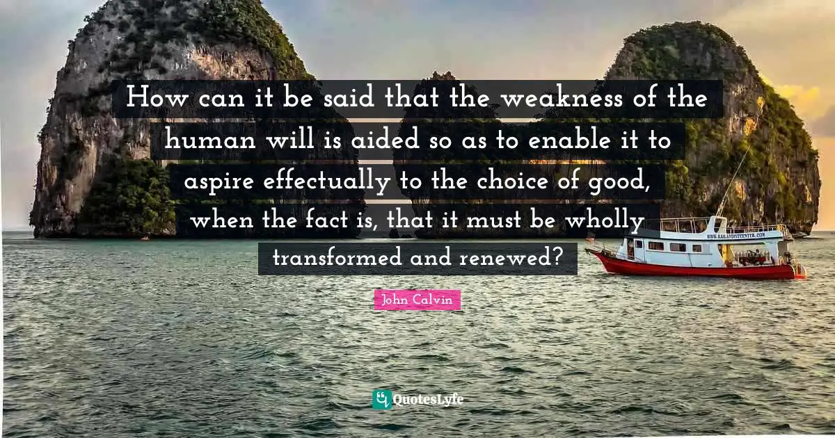How can it be said that the weakness of the human will is aided so as to enable it to aspire effectually to the choice of good, when the fact is, that it must be wholly transformed and renewed?