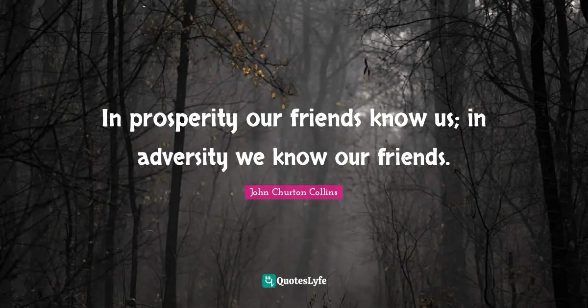 John Churton Collins Quotes: "In prosperity our friends know us; in adversity we know our friends."