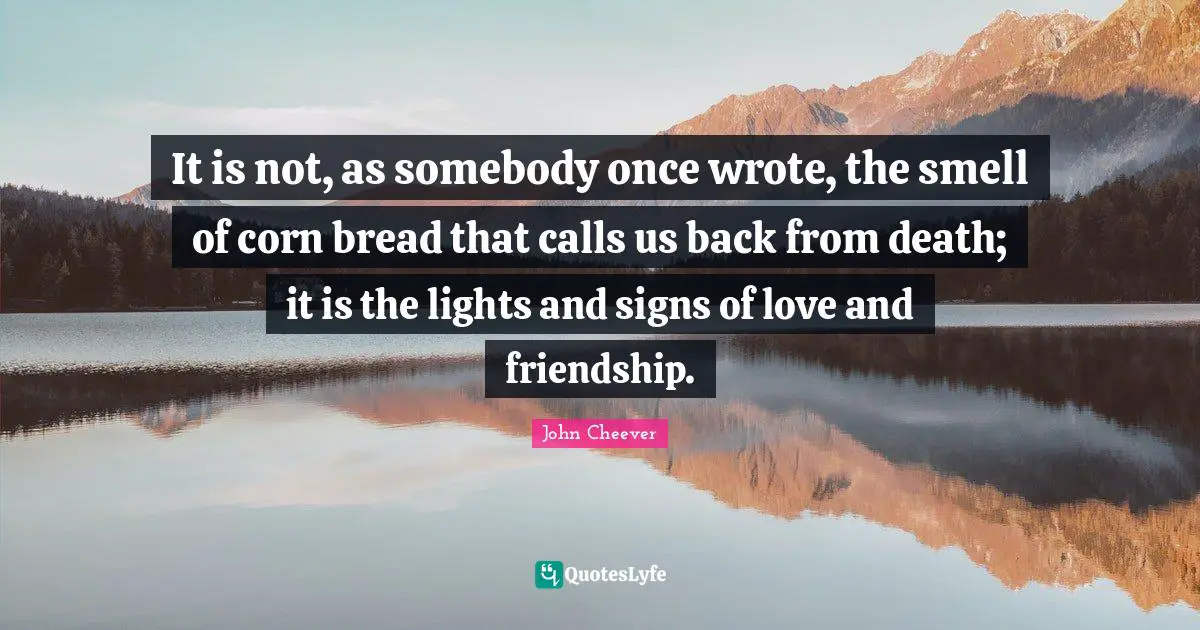 It is not, as somebody once wrote, the smell of corn bread that calls us back from death; it is the lights and signs of love and friendship.
