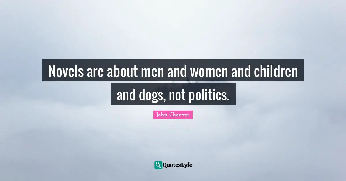 Novels are about men and women and children and dogs, not politics.