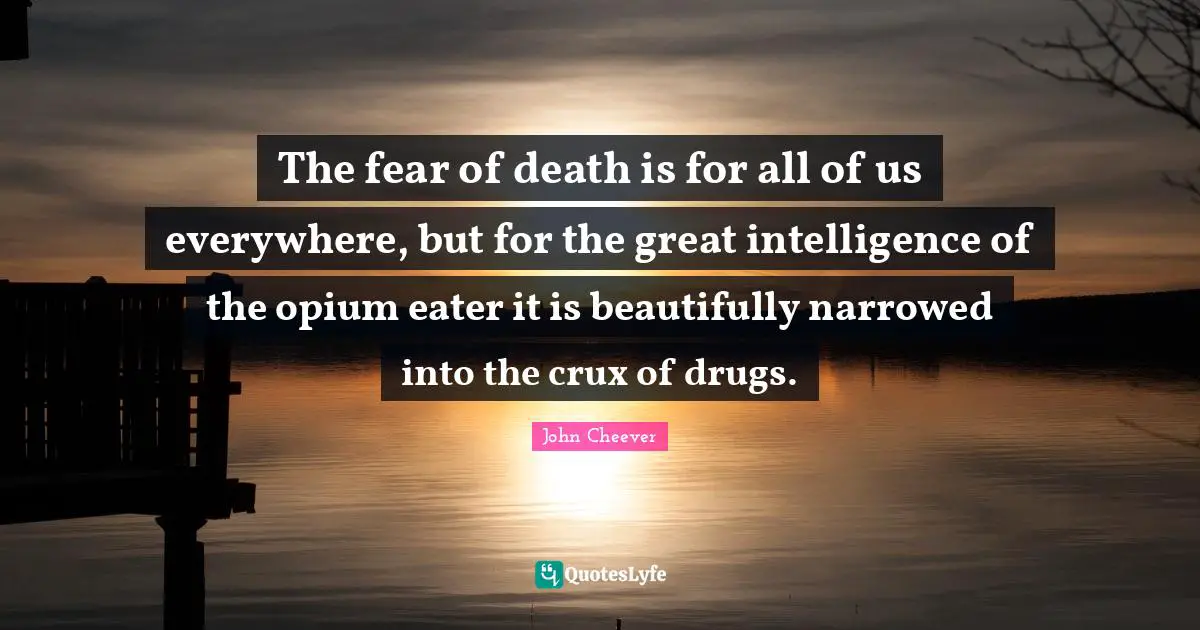 The fear of death is for all of us everywhere, but for the great intelligence of the opium eater it is beautifully narrowed into the crux of drugs.