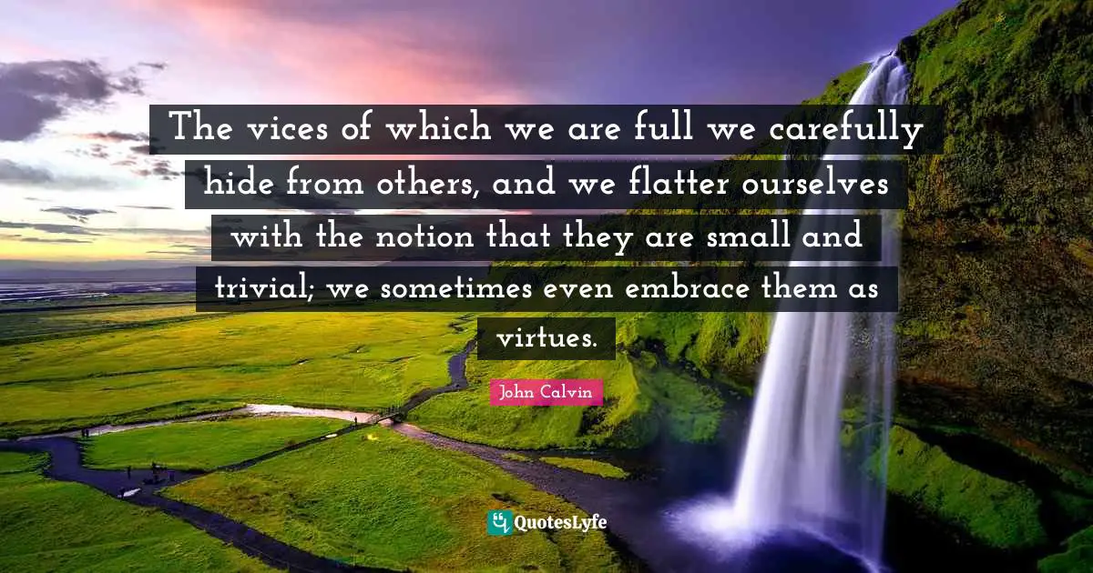The vices of which we are full we carefully hide from others, and we flatter ourselves with the notion that they are small and trivial; we sometimes even embrace them as virtues.