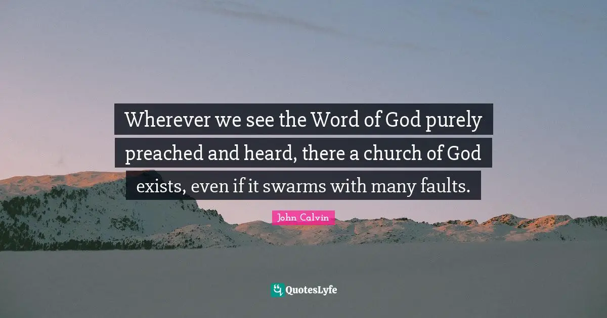 John Calvin Quotes: Wherever we see the Word of God purely preached and heard, there a church of God exists, even if it swarms with many faults.