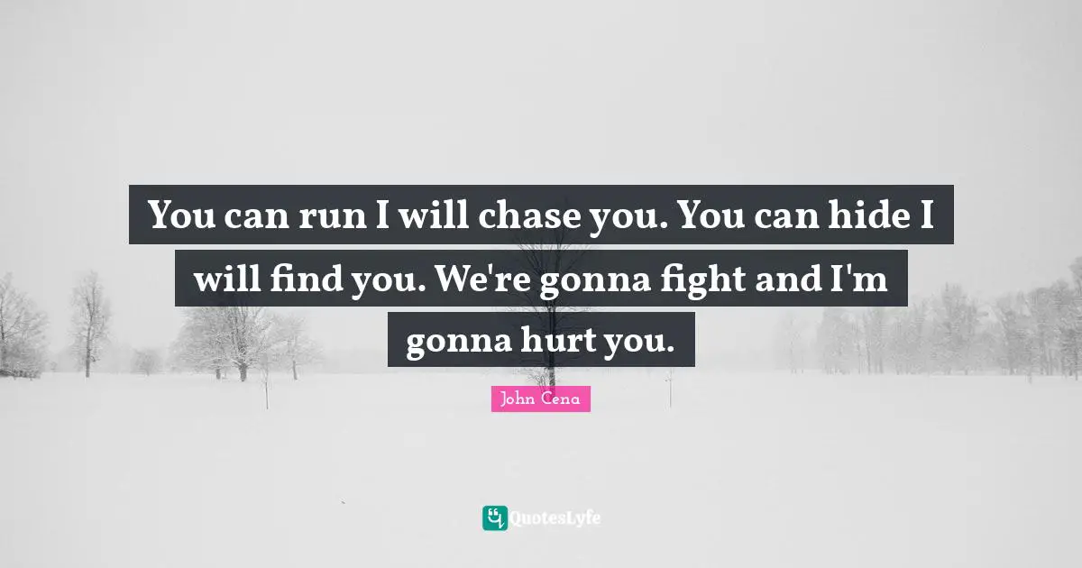 Fighting Quotes: "You can run I will chase you. You can hide I will find you. We're gonna fight and I'm gonna hurt you."