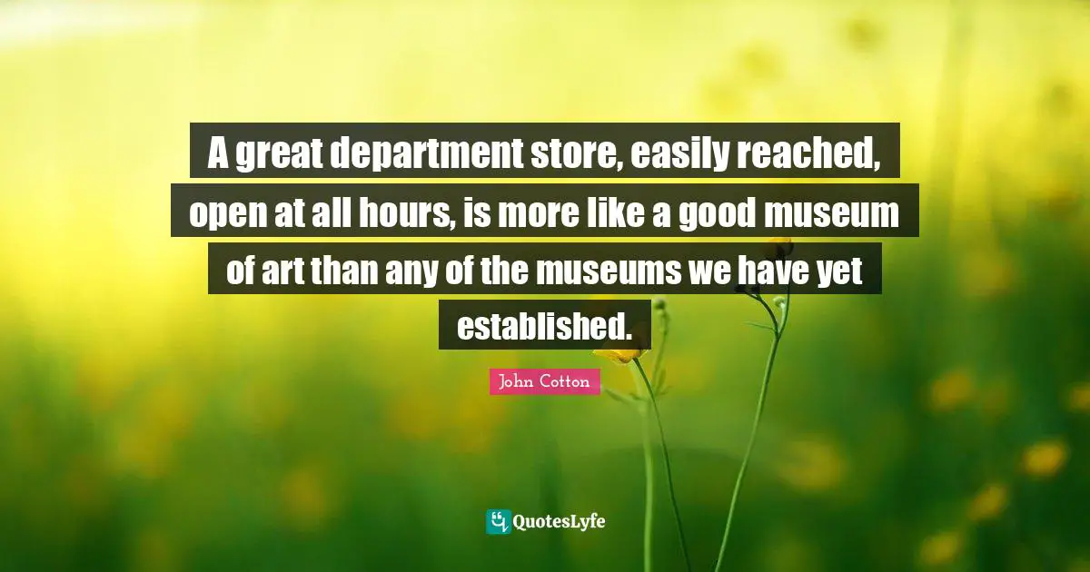 A great department store, easily reached, open at all hours, is more like a good museum of art than any of the museums we have yet established.