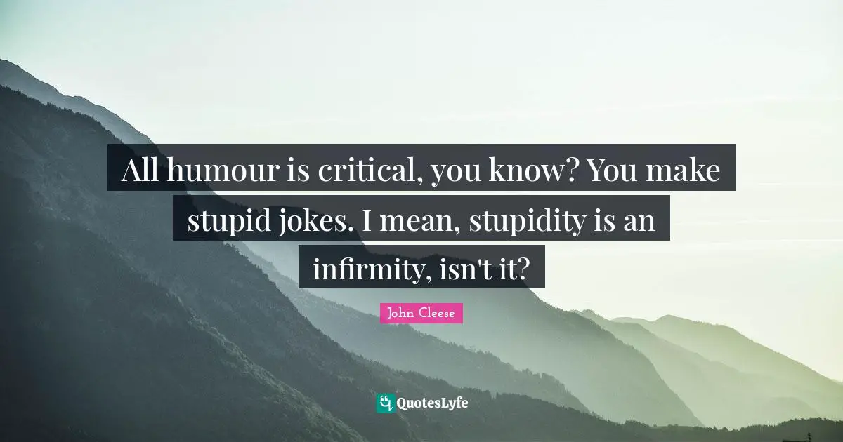 All humour is critical, you know? You make stupid jokes. I mean, stupidity is an infirmity, isn't it?
