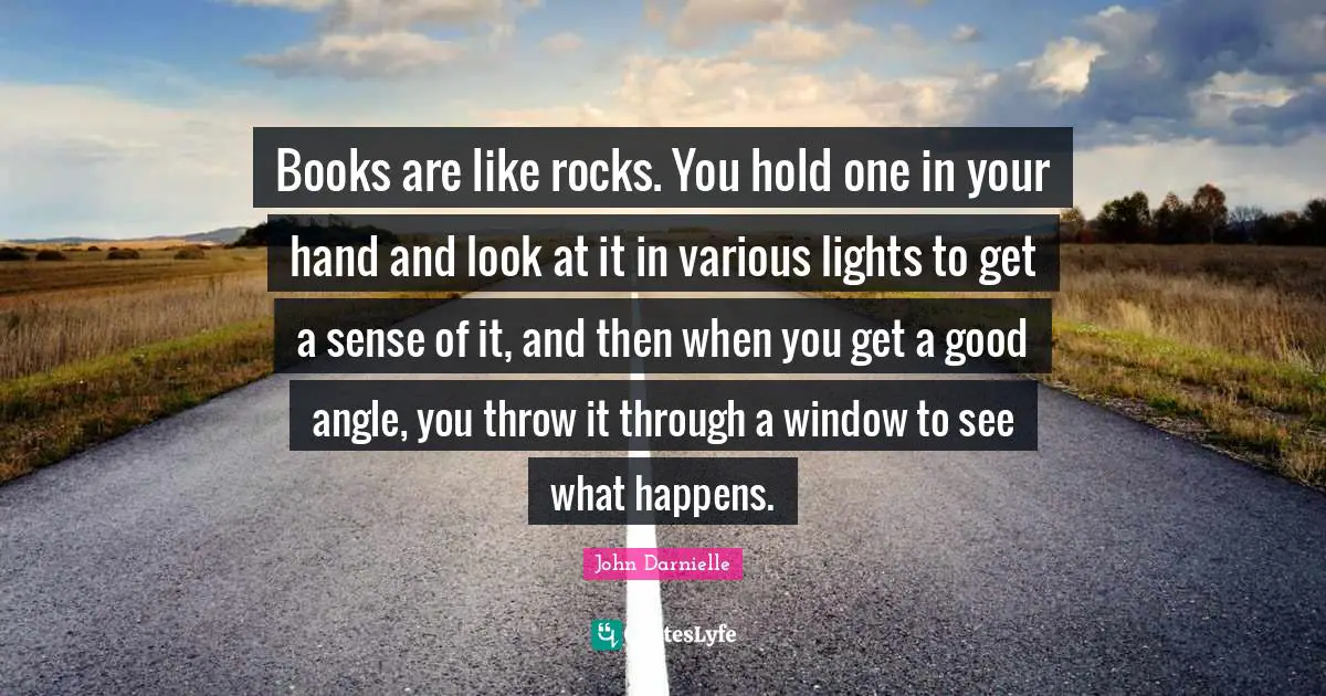 Books are like rocks. You hold one in your hand and look at it in various lights to get a sense of it, and then when you get a good angle, you throw it through a window to see what happens.