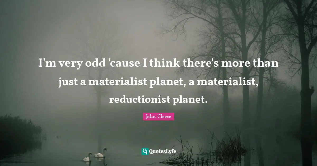 I'm very odd 'cause I think there's more than just a materialist planet, a materialist, reductionist planet.