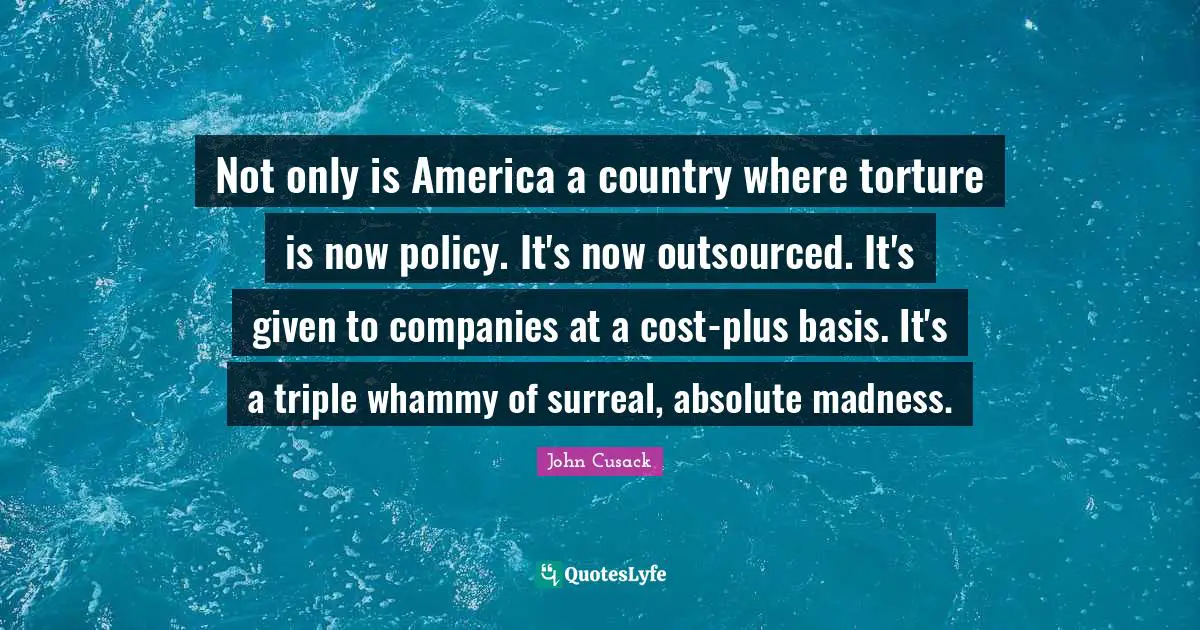 Not only is America a country where torture is now policy. It's now outsourced. It's given to companies at a cost-plus basis. It's a triple whammy of surreal, absolute madness.