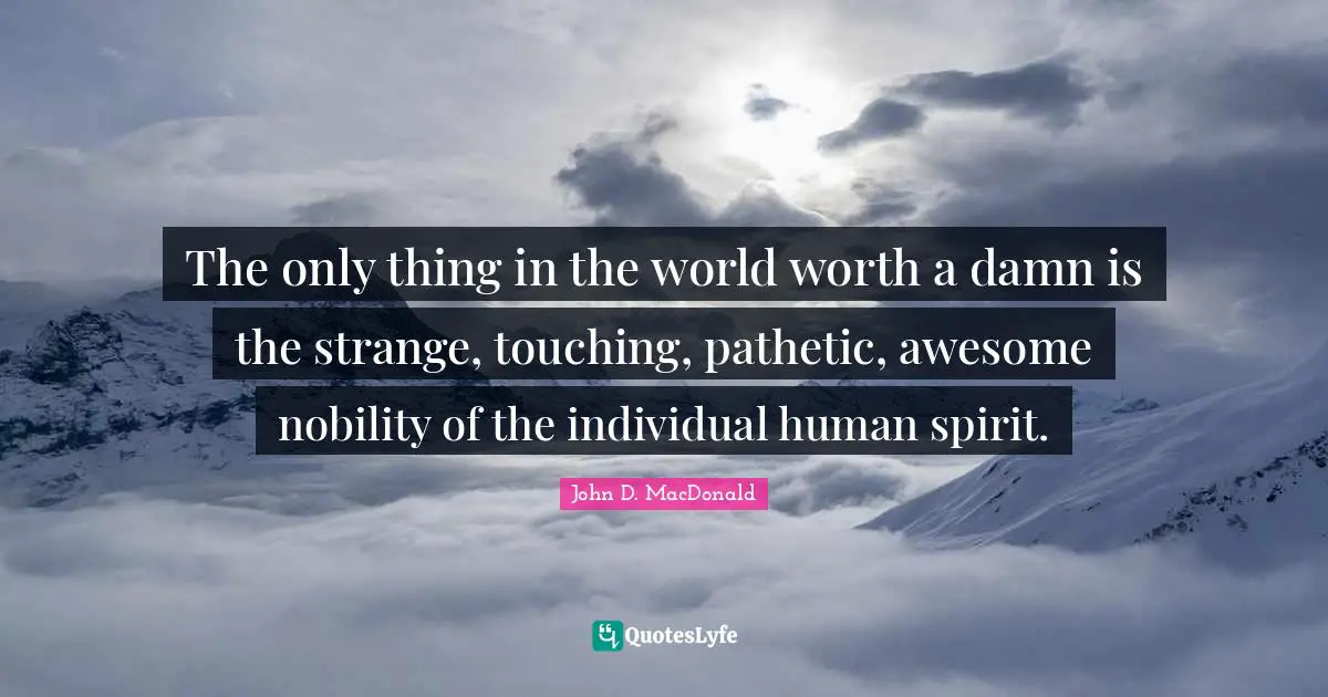 The only thing in the world worth a damn is the strange, touching, pathetic, awesome nobility of the individual human spirit.
