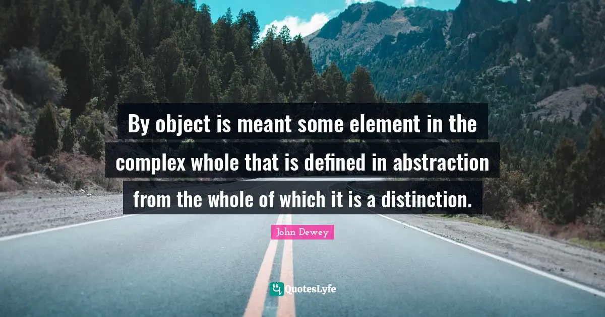 By object is meant some element in the complex whole that is defined in abstraction from the whole of which it is a distinction.