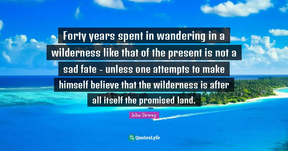 Forty years spent in wandering in a wilderness like that of the present is not a sad fate - unless one attempts to make himself believe that the wilderness is after all itself the promised land.