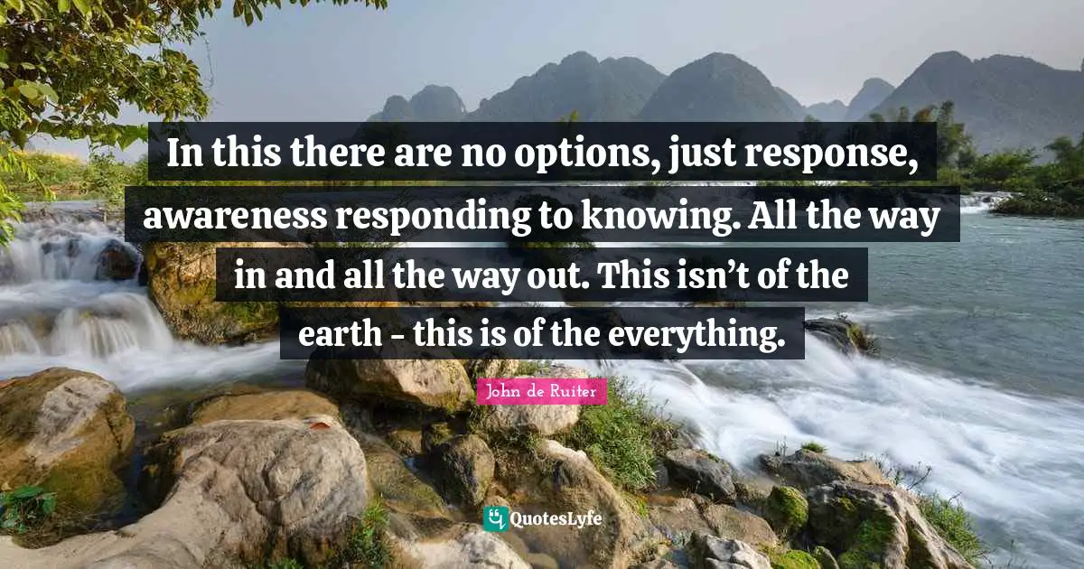In this there are no options, just response, awareness responding to knowing. All the way in and all the way out. This isn’t of the earth - this is of the everything.